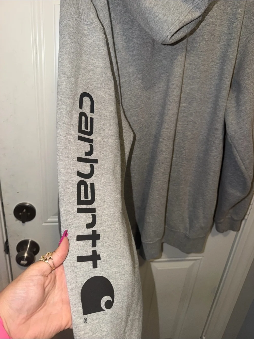 Carhartt Men's Gray Logo Sleeve Hoodie